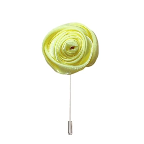 Satinblume Anstecknadel Anstecker Hochzeit Boutonn 9 * 3CM 6/12PCS Silber Rose Silber Satin Blume Anstecknadel Abzeichen Blume Rose Blume/Rose Anstecknadel Brosche Pin(Yellow) von DUBTEDHOU
