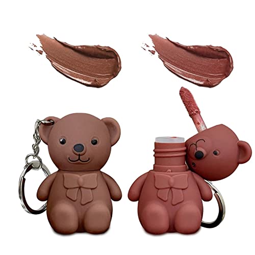 DUBUSH 2 in 1 Schlüsselanhänger Bear Lipstick Mist Matte Velvet Lipstick Wasserdicht Langanhaltender Lipgloss Cute Bear Matte Lip Mud für Mädchen und Frauen von DUBUSH