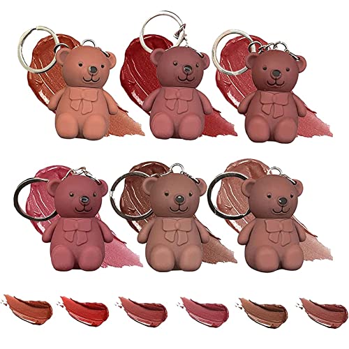 DUBUSH 2 in 1 Schlüsselanhänger Bear Lipstick Mist Matte Velvet Lipstick Wasserdicht Langanhaltender Lipgloss Cute Bear Matte Lip Mud für Mädchen und Frauen von DUBUSH