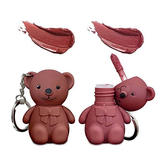 DUBUSH 2 in 1 Schlüsselanhänger Bear Lipstick Mist Matte Velvet Lipstick Wasserdicht Langanhaltender Lipgloss Cute Bear Matte Lip Mud für Mädchen und Frauen von DUBUSH