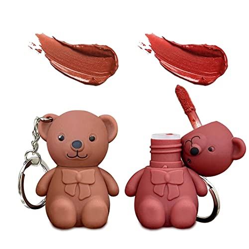DUBUSH 2 in 1 Schlüsselanhänger Bear Lipstick Mist Matte Velvet Lipstick Wasserdicht Langanhaltender Lipgloss Cute Bear Matte Lip Mud für Mädchen und Frauen von DUBUSH