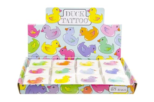 DUCKIEZ 12 Pack Temporäre Tattoos Individuelles Design Perfekter Kinder Party Tütenfüller, Schulfest und Sommerspaß! (Ente, 1 Pack) von DUCKIEZ