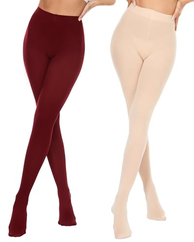 DUCMODA Damen Strumpfhose 80 DEN 29 Farben Elastisch Feinstrumpfhose Blickdicht Pantyhose Bunte Damenstrumpfhosen,Hautfarbe+Wine red,L von DUCMODA