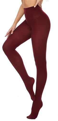 DUCMODA Bunte Strumpfhosen Damen 80 DEN Elastisch Feinstrumpfhose Semi-Blickdicht Damenstrumpfhosen Pantyhose,Burgunderrot,M von DUCMODA