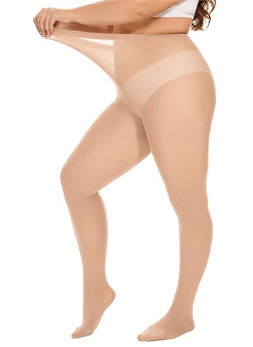 DUCMODA Damen Curvy Strumpfhose Große Größen Semi Blickdicht Strumpfhosen Oversize 10 Farben, Beige,XL von DUCMODA