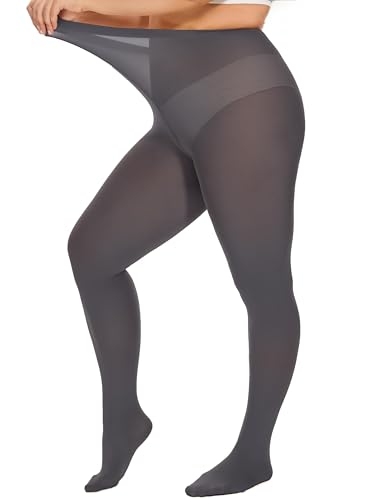 DUCMODA Damen Curvy Strumpfhose Große Größen Semi Blickdicht Strumpfhosen Plus Größen 2XL Oversize Dunkel Grau von DUCMODA
