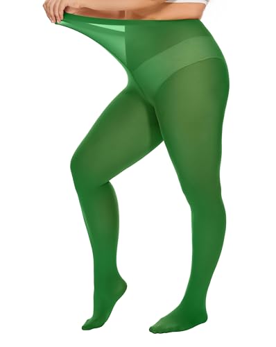 DUCMODA Damen Curvy Strumpfhose Große Größen Semi Blickdicht Strumpfhosen Plus Größen 2XL Oversize Grasgrün von DUCMODA