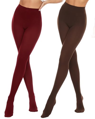 DUCMODA Damen Strumpfhose 80 DEN 29 Farben Elastisch Feinstrumpfhose Blickdicht Pantyhose Bunte Damenstrumpfhosen,Burgunderrot+Braun,S von DUCMODA