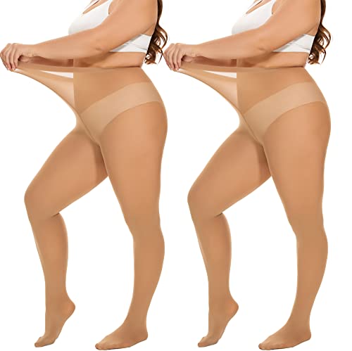 DUCMODA Damen Strumpfhose Große Größen Semi Blickdichte Strumpfhosen Bunt Curvy Tights Oversize 2 Paar Hautfarbe 4XL von DUCMODA