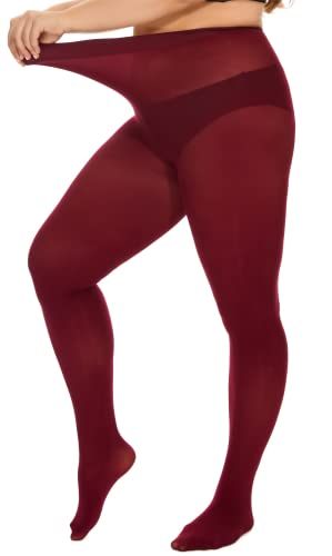 DUCMODA Damen Strumpfhose Elastisch Semi-Blickdicht Strumpfhosen Plus Größen XL-4XL Burgunderrot XL von DUCMODA