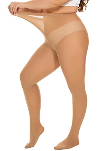 DUCMODA Damen Curvy Strumpfhose Große Größen Semi Blickdicht Strumpfhosen Oversize 10 Farben,Hautfarbe,4XL von DUCMODA