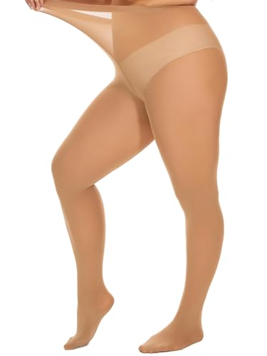 DUCMODA Damen Strumpfhose Elastisch Semi-Blickdicht Strumpfhosen Plus Größen XL-4XL Hautfarbe XL von DUCMODA