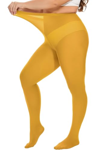 DUCMODA Damen Strumpfhose Elastisch Semi-Blickdicht Strumpfhosen Plus Größen XL-4XL Kurkuma 4XL von DUCMODA