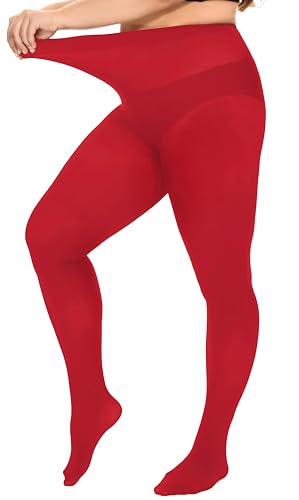 DUCMODA Damen Strumpfhose Elastisch Semi-Blickdicht Strumpfhosen Plus Größen XL-4XL Rot 2XL von DUCMODA