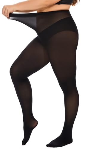 DUCMODA Damen Curvy Strumpfhose Große Größen Semi Blickdicht Strumpfhosen Oversize 10 Farben,Schwarz,3XL von DUCMODA