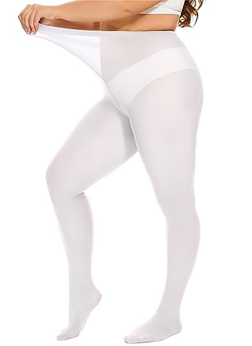 DUCMODA Damen Strumpfhose Elastisch Semi-Blickdicht Strumpfhosen Plus Größen XL-4XL Weiß 2XL von DUCMODA