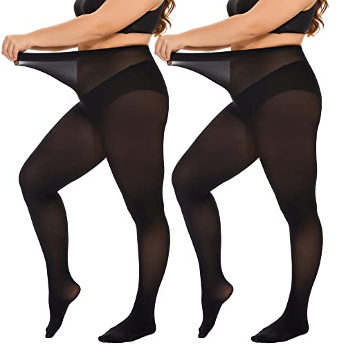 DUCMODA Damen Strumpfhose Große Größen Semi Blickdichte Strumpfhosen Bunt Curvy Tights Oversize 2 Paar Schwarz XL von DUCMODA