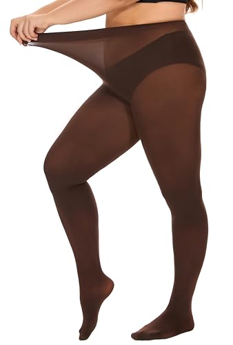 DUCMODA Damen Strumpfhose Große Größen Semi Blickdichte Strumpfhosen Bunt Curvy Tights Oversize Braun XXL von DUCMODA