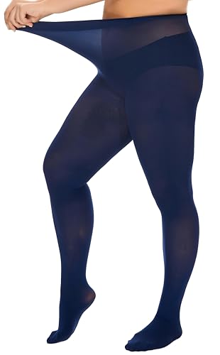 DUCMODA Damen Strumpfhose Große Größen Semi Blickdichte Strumpfhosen Bunt Curvy Tights Oversize Marineblau XL von DUCMODA