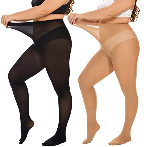 DUCMODA Damen Strumpfhose Große Größen Semi Blickdichte Strumpfhosen Bunt Curvy Tights Oversize Schwarz+Hautfarbe XL von DUCMODA