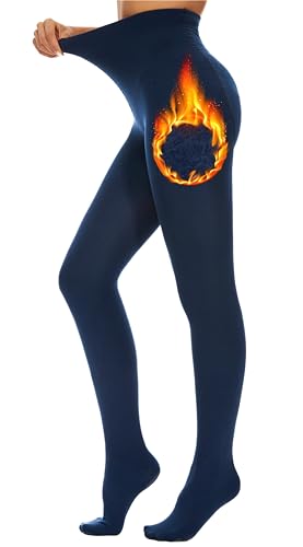 DUCMODA Thermo Strumpfhose Damen Gefütterte Strumpfhosen Blickdicht Thermostrumpfhose Winter Thermounterteile Fleece Leggings Navyblau L von DUCMODA