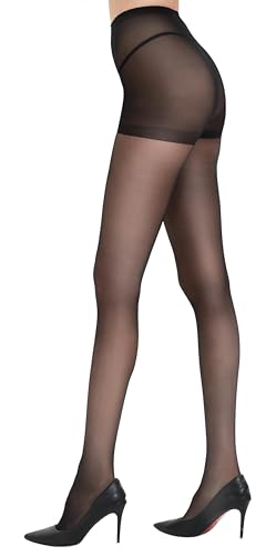 DUCMODA Strumpfhosen Damen 20D Matt Fein-Strumpfhose Transparent Seidenglatt Control Komfortbund mit Verstärkten Zehen,Schwarz M von DUCMODA