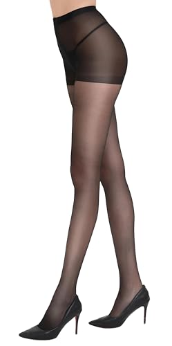 DUCMODA Strumpfhosen Damen 20D Matt Fein-Strumpfhose Transparent Seidenglatt Control Komfortbund mit Verstärkten Zehen,Schwarz XL von DUCMODA