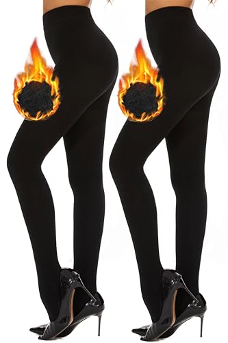 DUCMODA Thermo Strumpfhose Damen, Blickdichte Wärmende Gefütterte Strumpfhosen, Winter Warm Thermostrumpfhose, Fleece Pantyhose Dicke Plüschstrümpfe (2er Pack Schwarz,L) von DUCMODA