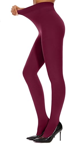 DUCMODA Thermo Strumpfhose Damen Extra Warm Gefüttert | Dicke Weiche Fleece-Innenfutter Winterstrumpfhose Formend mit Hohem Bund, Bequem, Blickdicht für Kälte Tage Burgunderrot s-m von DUCMODA