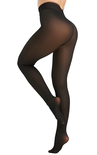 DUCMODA Thermo Strumpfhose mit Bauchweg-Effekt & Formoberteil, Gefütterte 1-Naht Winterstrumpfhose | Hochtailliert, Gefälschte Durchscheinend | Extra Warm Thermoleggings, Schwarz M von DUCMODA