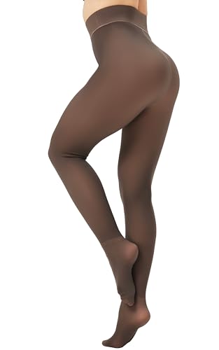 DUCMODA Thermo Strumpfhose mit Bauchweg-Effekt & Formoberteil, Gefütterte 1-Naht Winterstrumpfhose | Hochtailliert, Gefälschte Durchscheinend | Extra Warm Thermoleggings,Braun XS-S von DUCMODA