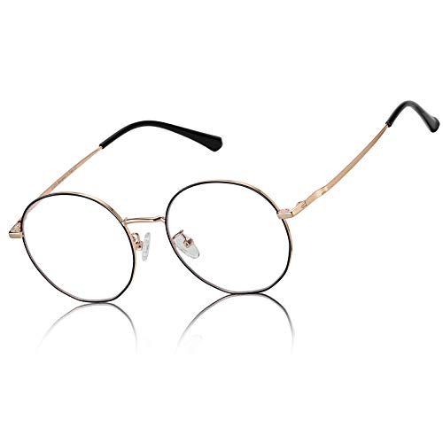 Blaulichtfilter Brille Damen Anti Blaulicht Brille für TV, PC, Gaming & Handy,Rund Computerbrille ohne Sehstärke UV Schutz 8215(Schwarzes Gold) von DUCO