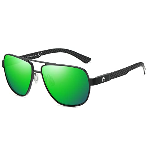 DUCO Cool Sonnenbrille Für Männer Polarisierte Sonnenbrille Männer UV-Schutz Kohlefaser Tempel Herren Sonnenbrille Für Fahren 3051 (Schwarz Rahmen Grün Linse) von DUCO