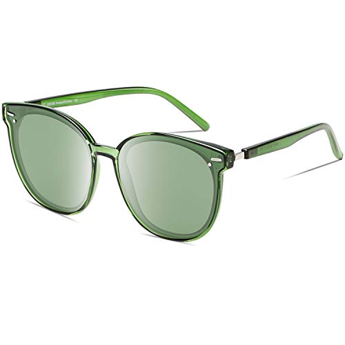 DUCO Damen Sonnenbrille mit UV400 Schutz Polarisiert Vintage Großer Übergroß Sonnenbrillen Für Frauen Retro Runde Sonnenbrillen W017 (Grün) von DUCO