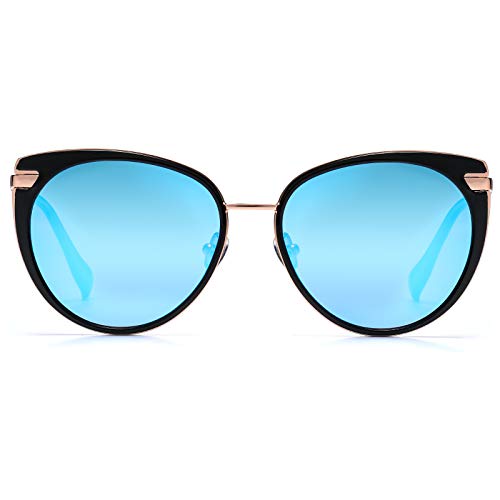 DUCO Diamant Trim Stil Sonnenbrille für Frauen polarisierten UV-Schutz Retro Designer Sonnenbrille DC1222 (Schwarz Blau) von DUCO