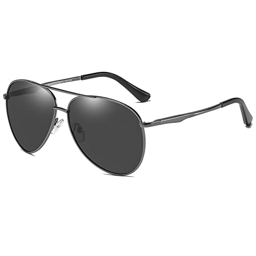 DUCO Herren Pilotenbrille Polarisierte Sonnenbrille Metallgestell für Männer und Frauen 100% UV Schutz 3025G (Gunmetal/Grau) von DUCO