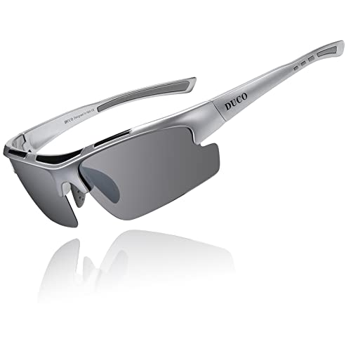 DUCO Herren Polarisiert Sport Sonnenbrille für Fahrrad Angeln Golf TR90 super leichter Rahmen DC6200 (Silber, Mercury Spiegel) von DUCO