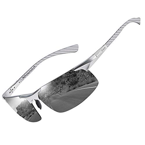 DUCO Herren Polarisierte Sonnenbrille mit Metallrahmen und Kohlefaser Brille Beine UV400 CAT 3 8277 (Silber,Grau) von DUCO
