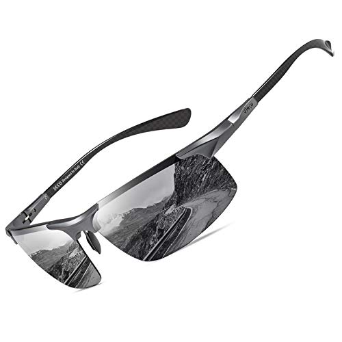 DUCO Herren Polarisierte Sonnenbrille mit Metallrahmen und Kohlefaser Brille Beine UV400 CAT 3 8277 (grau) von DUCO