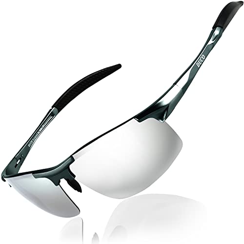 DUCO Herren Sportbrille Polarisierte Sonnenbrille Fahrerbrille Ultraleichte Al-Mg Metallrahmen UV400-Schutz Männer Sonnenbrillen 8177S (Gunmetal, Mercury Spiegel) von DUCO