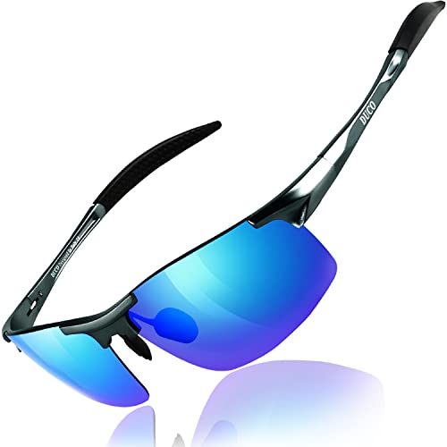DUCO Herren Sportbrille Polarisierte Sonnenbrille Fahrerbrille Ultraleichte Al-Mg Metallrahmen UV400-Schutz Männer Sonnenbrillen 8177S (Gunmetal, Strahlende Blau) von DUCO