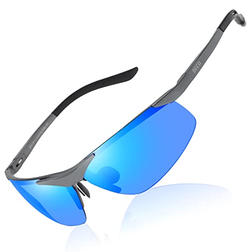 DUCO Herren Sportbrille Polarisierte Sonnenbrille Fahrerbrille Ultraleichte Al-Mg Metallrahmen UV400-Schutz Männer Sonnenbrillen DC6806S (Gunmetal, Strahlende Blau) von DUCO