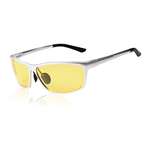 DUCO Herren und Damen Polarisierte Blendschutz Nachtfahrbrille HD Nachtsicht Gelb Fahrbrille 2179 (Silber) von DUCO