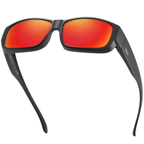 DUCO Herren und Damen Sonnenbrille Polarisiert Unisex Brille Wrap Around Blendschutz Überbrille für Brillenträger Fit over Polbrille Übergröße 8956 (Schwarz Rahmen Mercury Rot Linse) von DUCO