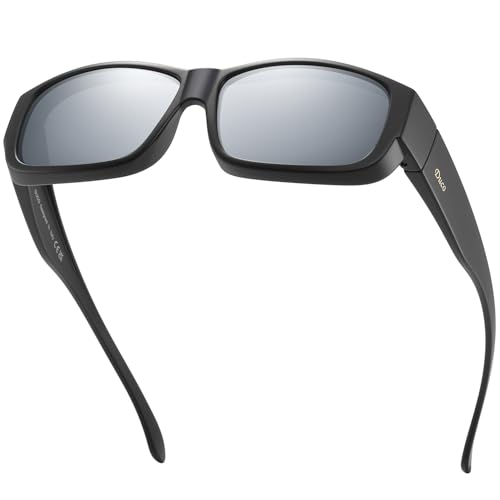 DUCO Herren und Damen Sonnenbrille Polarisiert Unisex Brille Wrap Around Blendschutz Überbrille für Brillenträger Fit over Polbrille Übergröße 8956 (Schwarz Rahmen Mercury Spiegel Linse) von DUCO
