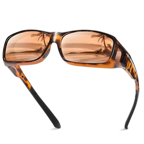 DUCO Herren und Damen Sonnenbrillen Polarisiert Unisex Brille Überbrille für Brillenträger Fit-over Polbrille 8953 (L - Tortoise) von DUCO