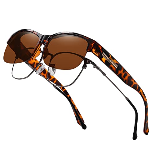 DUCO Herren und Damen Sonnenbrillen Polarisiert Unisex Brille Überbrille für Brillenträger Fit over Polbrille 8960 (Tortoise) von DUCO