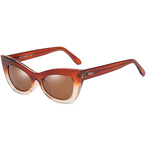 DUCO Katzenauge Rahmen Mode UV-Schutz Damen Sonnebrille Polarisierte Retro Klassisch Cateye W005 (Braun) von DUCO