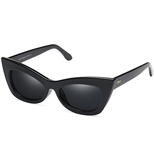 DUCO Katzenauge Rahmen Mode UV-Schutz Damen Sonnebrille Polarisierte Retro Klassisch Cateye W005 (Schwarz) von DUCO