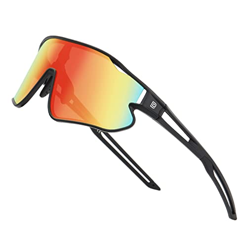 DUCO Kinder Sonnenbrille Jugend Baseball Sonnenbrille Leicht TR90 Rahmen UV400 Sport Radfahren Sonnenbrillen für Jungen Mädchen DK268 (Schwarz Rahmen Schwarz Bügel Revo Orange Gläser) von DUCO